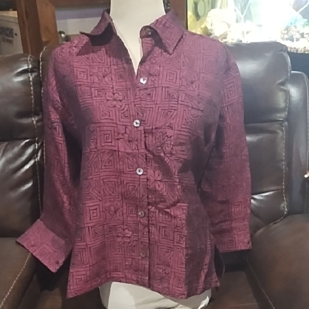 Chico's Maroon Patterned Blouse